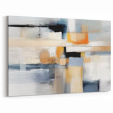 Muted Blue and Orange Abstract Art - Geometric Strokes Canvas Print