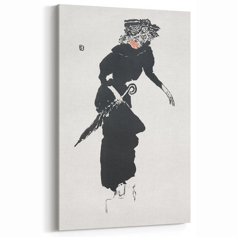 Woman with an Umbrella Realism Art Print - Monochrome Canvas Decor