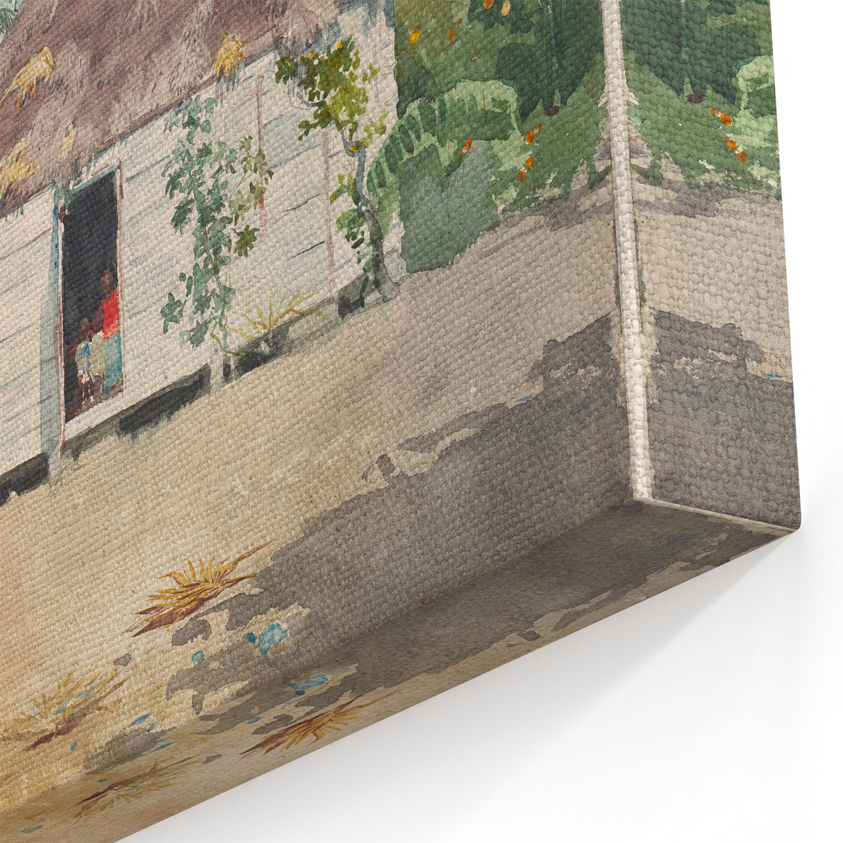 Native Hut at Nassau Realism Art Print - Tropical Landscape Canvas Decor