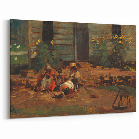 Sketch of a Cottage Yard Realism Art Print - Rustic Outdoor Canvas Decor