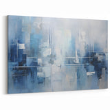 Modern Blue and White Abstract Art - Geometric Brush Strokes Canvas