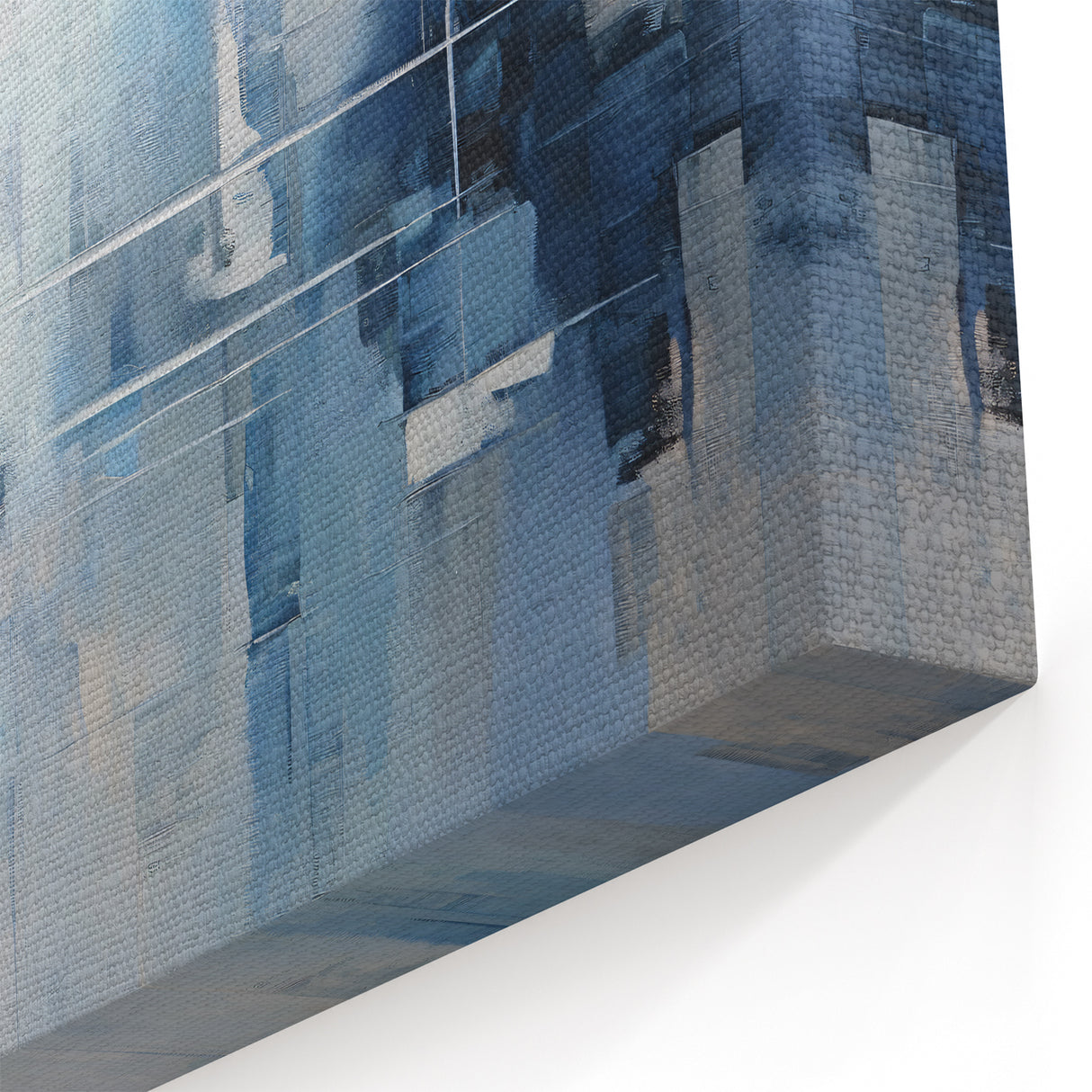 Modern Blue and White Abstract Art - Geometric Brush Strokes Canvas