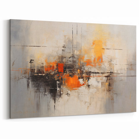 Geometric Abstract Line Art - Bold Orange Black and Gray Canvas Print