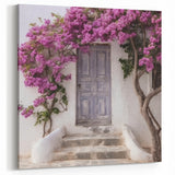 Greek Doors Wall Art - Cycladic Door with Lilac Flowers Santorini Style