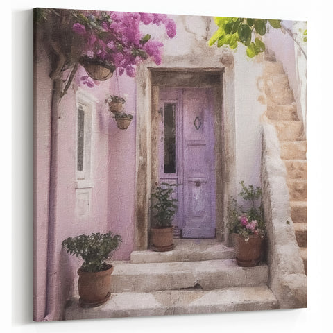 Mediterranean door prints - Light Purple Door with Rustic Greek Charm