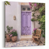Mediterranean Door Print - Light Purple Door with Greek Patio Charm