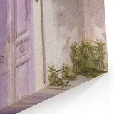 Cycladic Door Art - Lavender Greek Door with Pink Bougainvillea