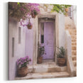 Traditional Greek Door Poster - Lavender Door with Stone Steps and Flowers