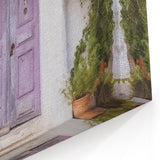Lavender Door Wall Art - Greek Double Door with Pink Bougainvillea