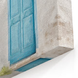 Turquoise Greek Door Print - Blue Door with Tree and Whitewashed Wall