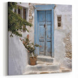 Rustic Blue Door Art - Weathered Greek Door with Whitewashed Wall