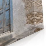 Rustic Blue Door Art - Weathered Greek Door with Whitewashed Wall