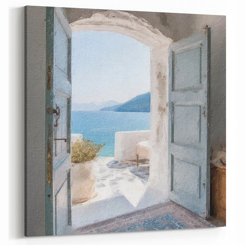 Open Door to Aegean Art - Blue Door with Sea View and Sunlit Terrace
