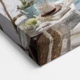 Arched Blue Door Art - Greek Terrace with Sea View and Sunlit Scene