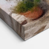 Blue Greek Door Print - Rustic Village Scene with Flowers and Shutters