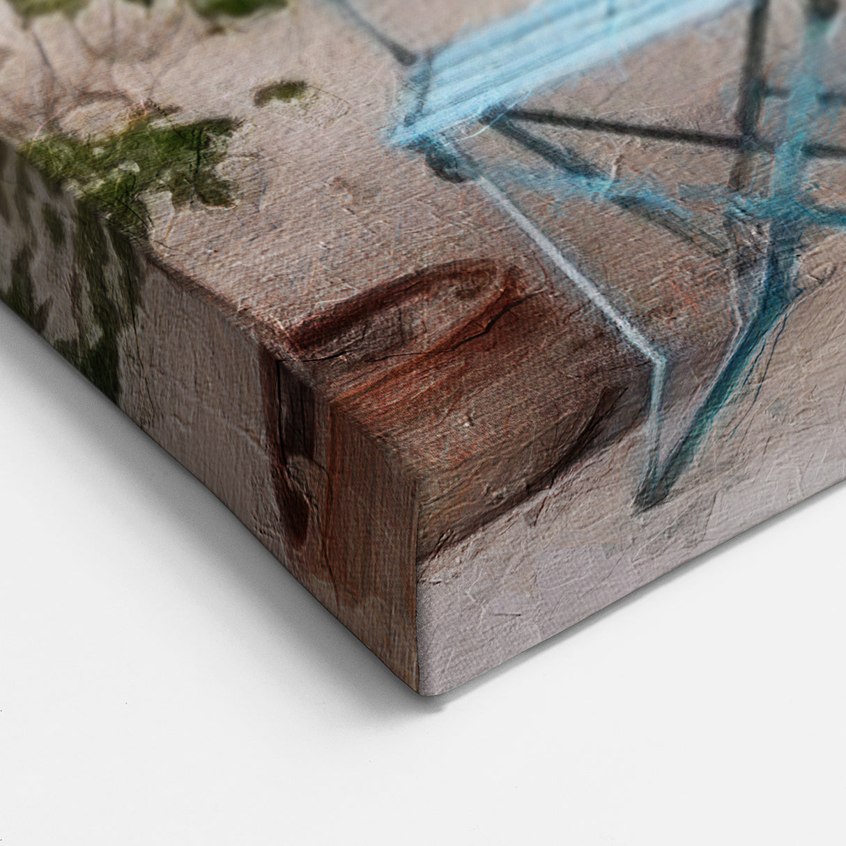 Turquoise Blue Door Art - Greek Village Scene with Chair and Plants