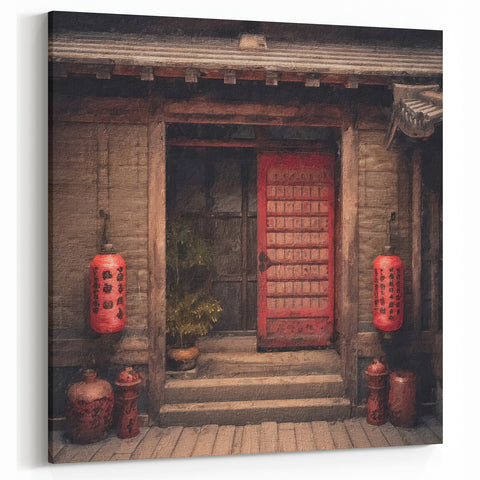 Shoji Door Artwork - Japanese Lanterns and Sliding Door Print