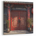 Fusuma Door Print - Japanese Red Door and Lanterns Wall Art