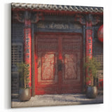 Fusuma Door Print - Japanese Red Door and Lanterns Wall Art