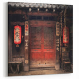Lanterns and Lattice Door Art - Japanese Traditional Street Print