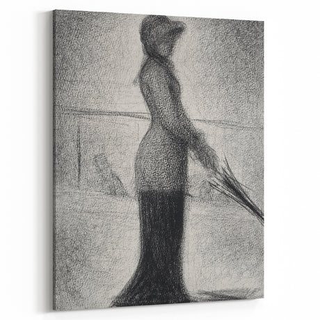 Monochrome Pointillism Art - Woman with Parasol - Seurat’s Graceful Print