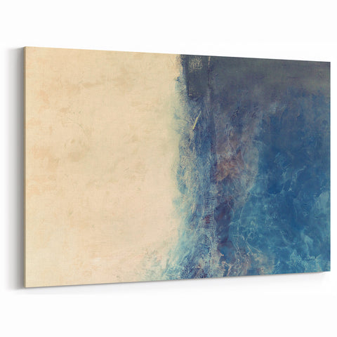 Ocean Breeze Abstract Art - Beige and Navy Blue Textured Canvas