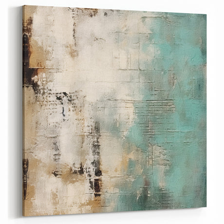 Modern Teal and Beige Abstract Art - Textured Brush Strokes Canvas