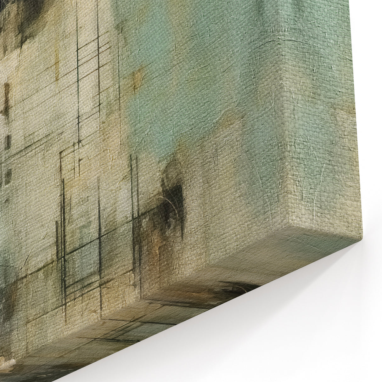 Geometric Line Art - Teal and Beige Abstract with Black Accents