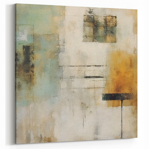 Abstract Geometric Art - Teal, Beige, and Ochre Brush Strokes Canvas