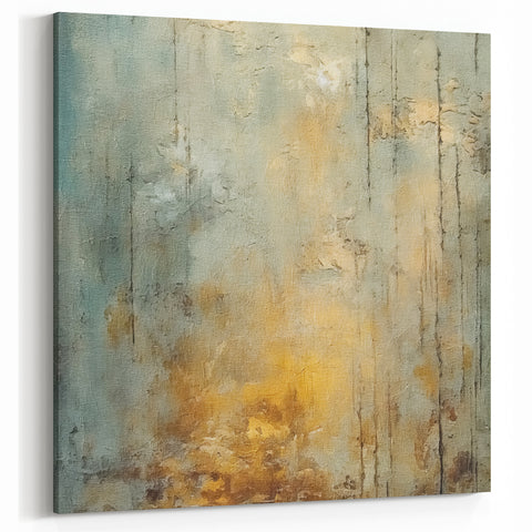 Textured Abstract Wall Art - Teal, Beige, and Golden Ochre Canvas
