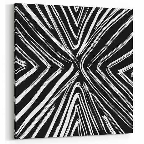 Black and White Line Art - Dynamic Geometric Brush Strokes Canvas