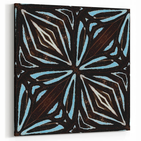 Geometric Abstract Art - Dark Brown, Blue, and White Patterned Canvas