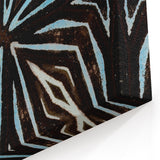 Geometric Abstract Art - Dark Brown, Blue, and White Patterned Canvas
