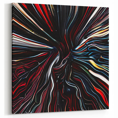Dynamic Abstract Swirl Art - Black, Red, and Blue Fluid Strokes Canvas