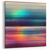 Vibrant Mosaic Abstract Art - Teal, Purple, and Sunset Stripes Canvas