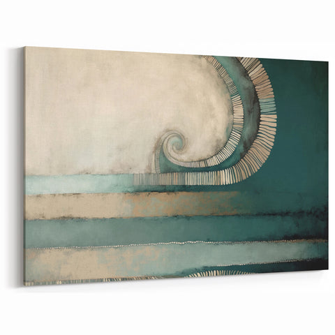 Spiral Abstract Art - Teal and Beige Textured Canvas with Modern Design