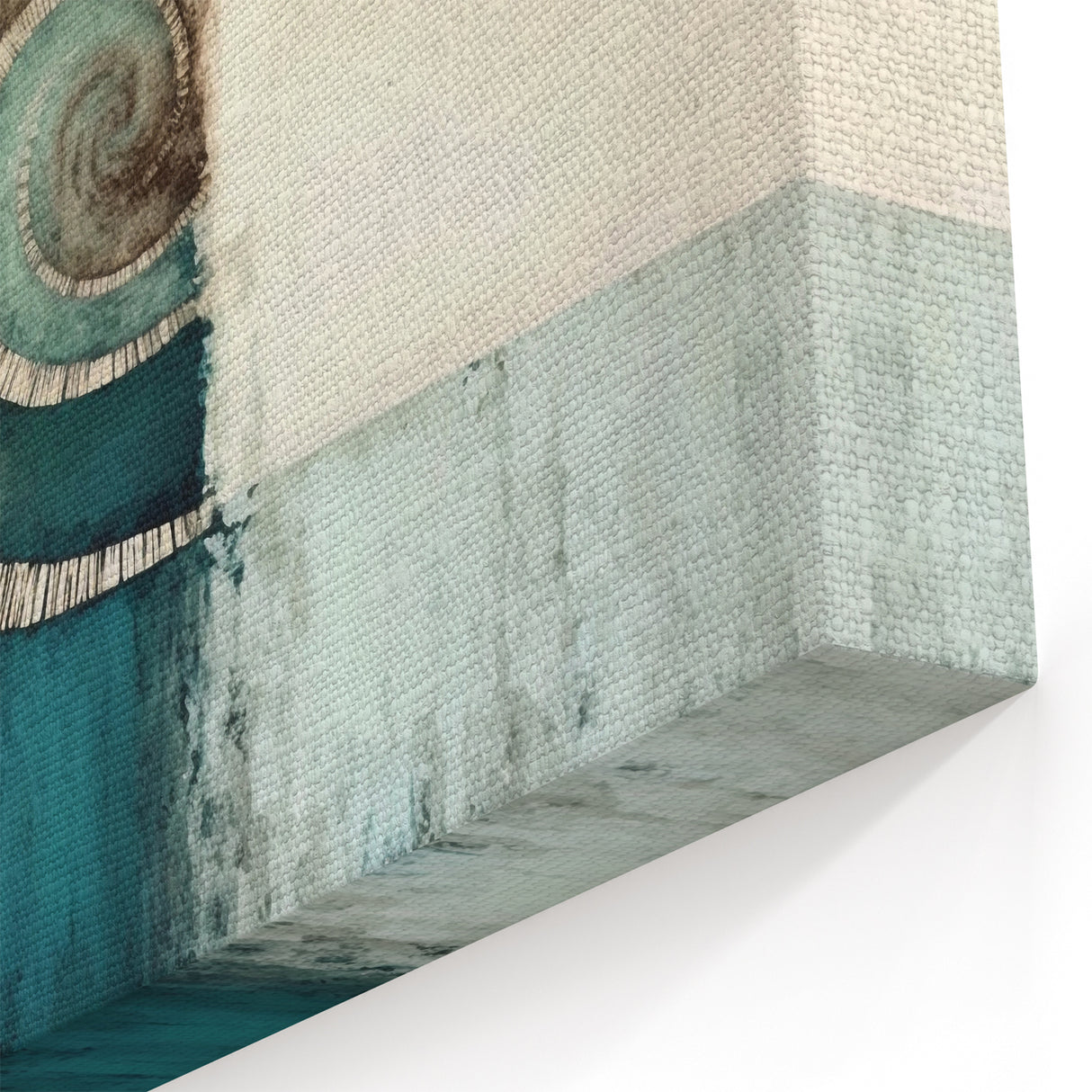 Mesmerizing Spiral Abstract Art - Teal, Beige, and Gray Textured Canvas