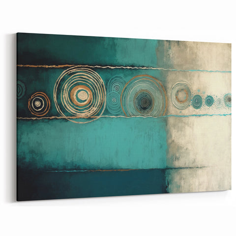 Rhythmic Circle Abstract Art - Teal, Beige, and Earthy Tones Canvas