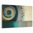 Spiral and Geometric Abstract Art - Teal, Gray, and Beige Textured Canvas