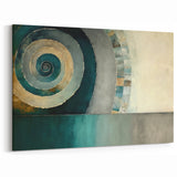 Spiral and Geometric Abstract Art - Teal, Gray, and Beige Textured Canvas