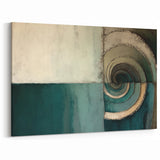 Layered Spiral Abstract Art - Teal, Beige, and Gray Geometric Canvas