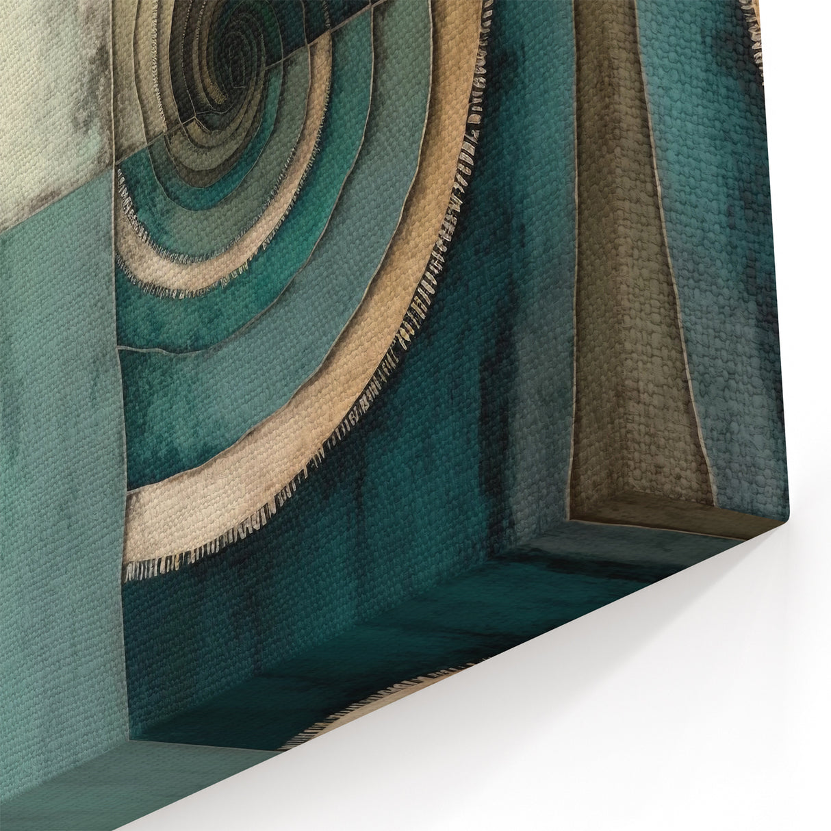 Layered Spiral Abstract Art - Teal, Beige, and Gray Geometric Canvas