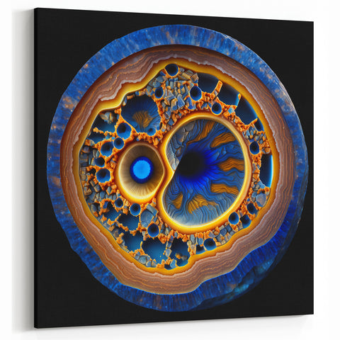 Abstract Strokes and Lines Art - Blue and Gold Geometric Canvas Print