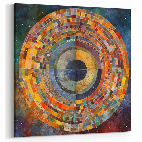 Circular Mosaic Abstract Art - Colorful Geometric Strokes Canvas Print