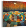 Abstract Patchwork Landscape Art - Colorful Circles and Forest Print