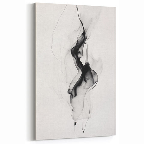 Black and White Abstract Line Art - Minimalist Smoke Flow Canvas