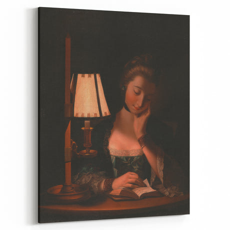 Realism Portrait Art Print - Woman Reading by Candlelight