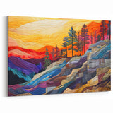 Colorful Quilted Landscape Art - Vibrant Sunset and Forest Canvas Print