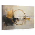 Modern Minimalist Abstract Art - Gold Circle with Black and Beige