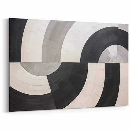 Modern Monochrome Abstract Art - Black, White, and Gray Circular Design
